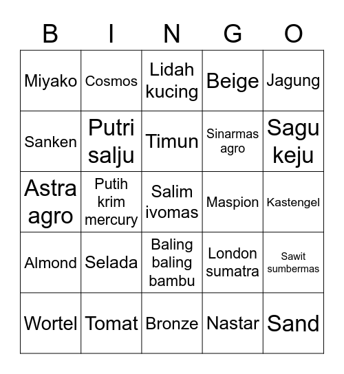 Sarapan Bingo Card