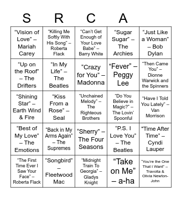 ROMANTIC SONGS Bingo Card