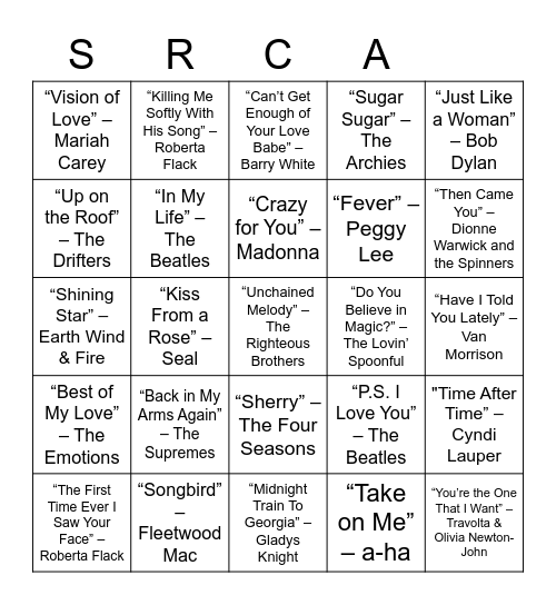 ROMANTIC SONGS Bingo Card