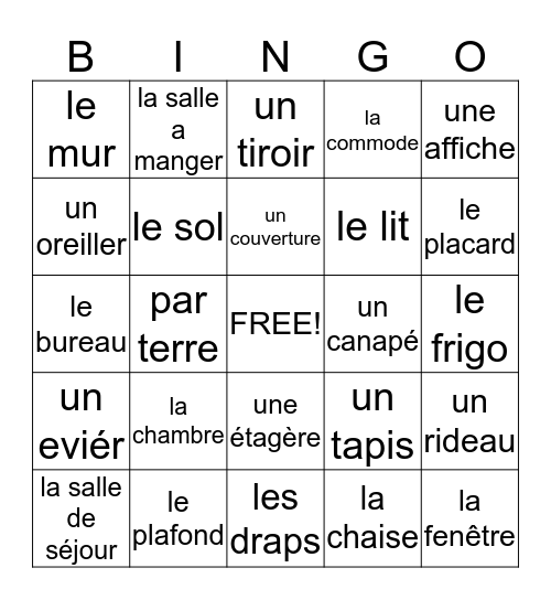 Francais II La Maison Bingo Card