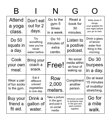 Gym Bingo! Bingo Card