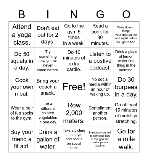 Gym Bingo! Bingo Card