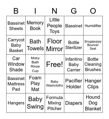 Baby Registry Bingo Card