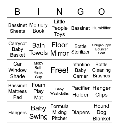 Baby Registry Bingo Card