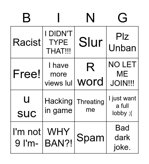 Twitch Unban Forms Bingo Card