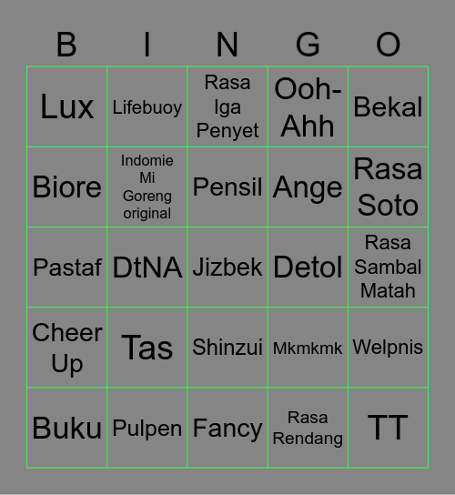 JJ Bingo Card