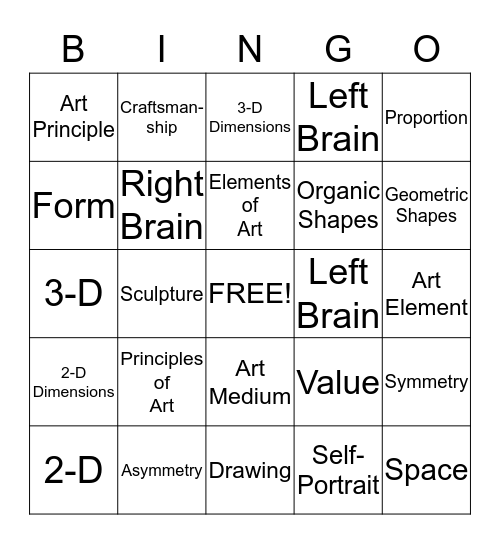 Art Mid Term Review Bingo Card