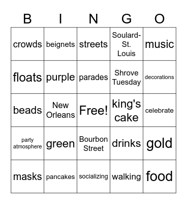 Madri Gras Bingo Card