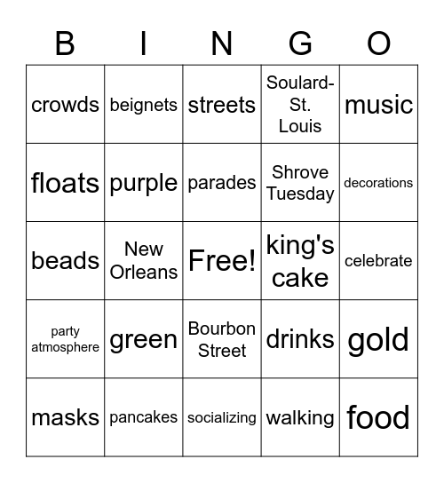 Madri Gras Bingo Card