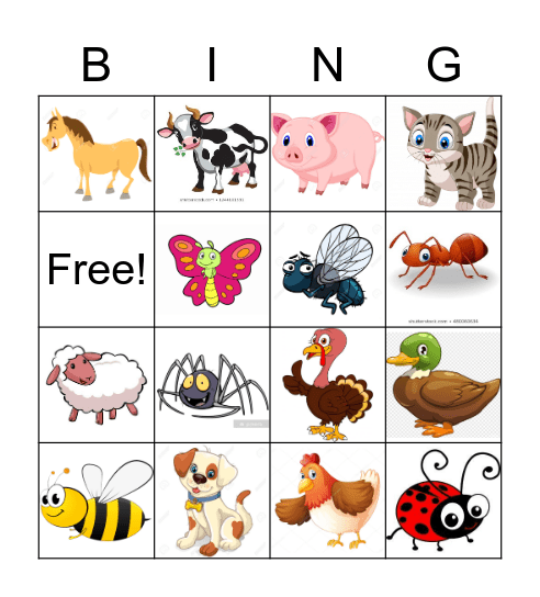 Animals on a farm Bingo Card