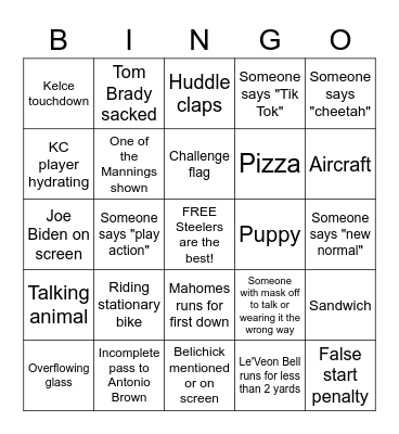 Smith Superbowl Bingo Card