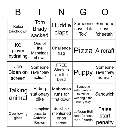 Smith Superbowl Bingo Card