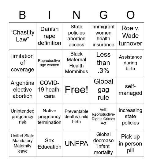 USF Reproductive Justice 01 Bingo Card