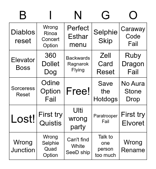 FF8 Race BINGO Card