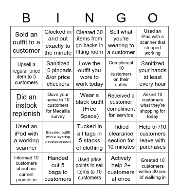 BRFS TSAWWASSEN MILLS BINGO Card