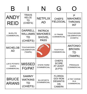 Super Bowl LV Bingo Card