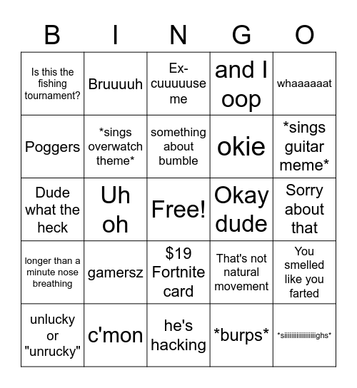 Jared's Bingo Card