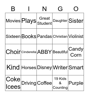 ALL ABOUT ABBY! Bingo Card