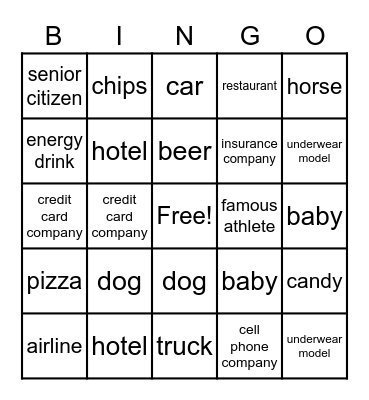 TV Commercial BINGO Card