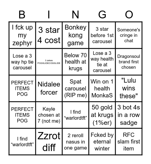 shweetheart tft Bingo Card