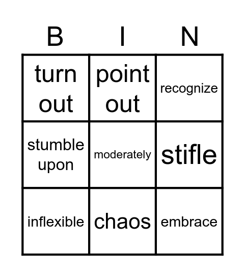 Unit I Vocabulary Bingo Card
