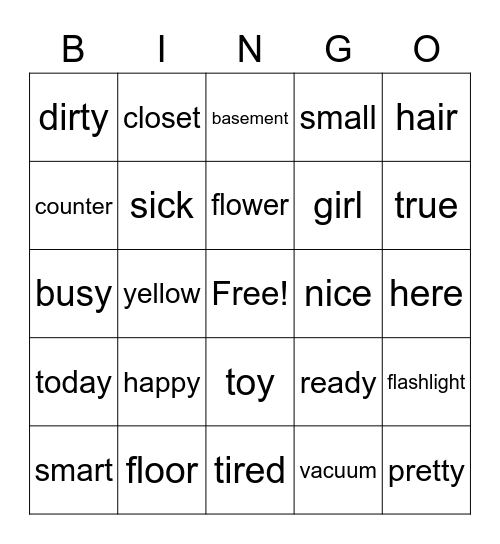 Unit 1 Vocabulary Bingo Card