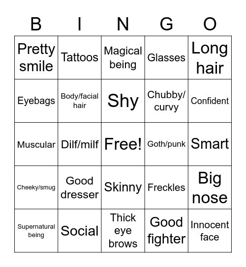 Things My OC Finds Attractive Bingo Card