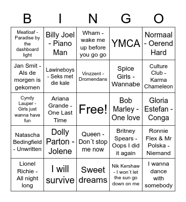 Muziek Bingo Card