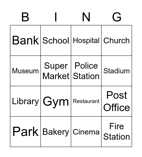 City Places Bingo Card