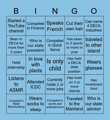 Hawaii DECA Bingo Card