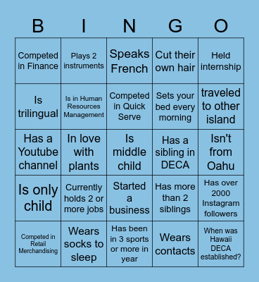 Hawaii DECA Bingo Card