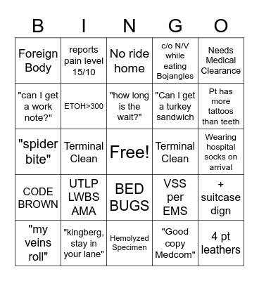 CFVH ED Bingo Card