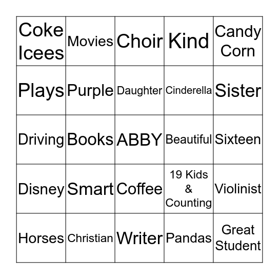 ALL ABOUT ABBY! Bingo Card