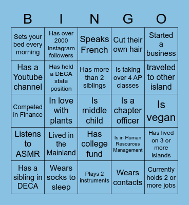 Hawaii DECA Bingo Card