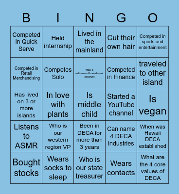 Hawaii DECA Bingo Card