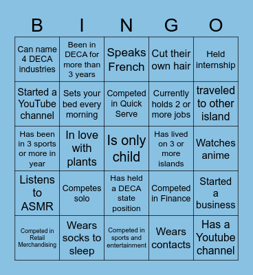Hawaii DECA Bingo Card