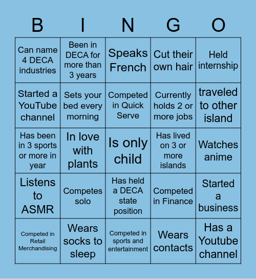 Hawaii DECA Bingo Card