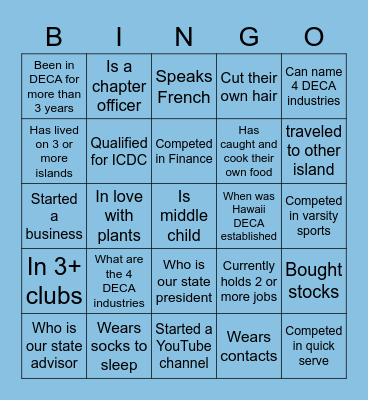 Hawaii DECA Bingo Card
