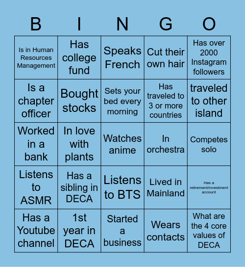 Hawaii DECA Bingo Card