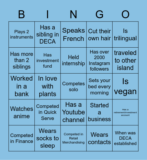 Hawaii DECA Bingo Card