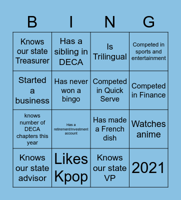 DECA Competition Bingo Card