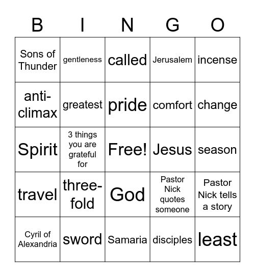 Sermon Bingo February 7, 2021 Bingo Card