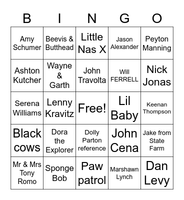 Celebrity BINGO Card