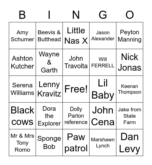 Celebrity BINGO Card