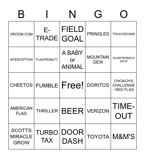 SUPERBOWL 2021 Bingo Card