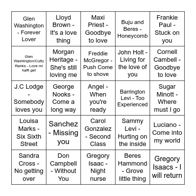 Big People Music - Lovers Rock Bingo Card