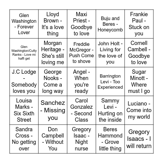 Big People Music - Lovers Rock Bingo Card