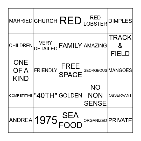 Sharon's Birthday Bingo Card