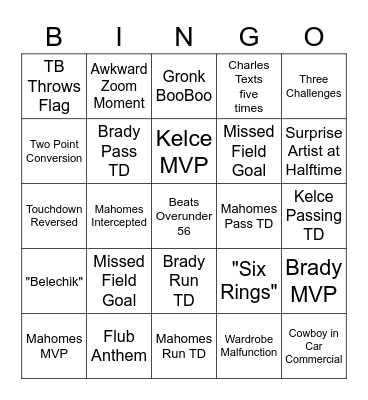 Superbowl Bingo Card