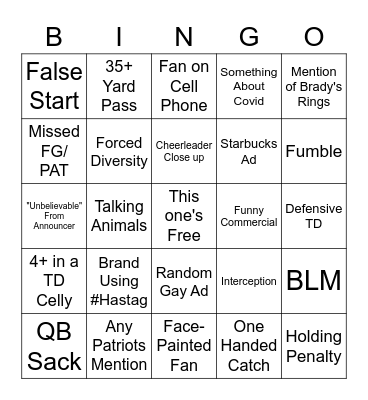 Super Bowl LV 2021 Bingo Card